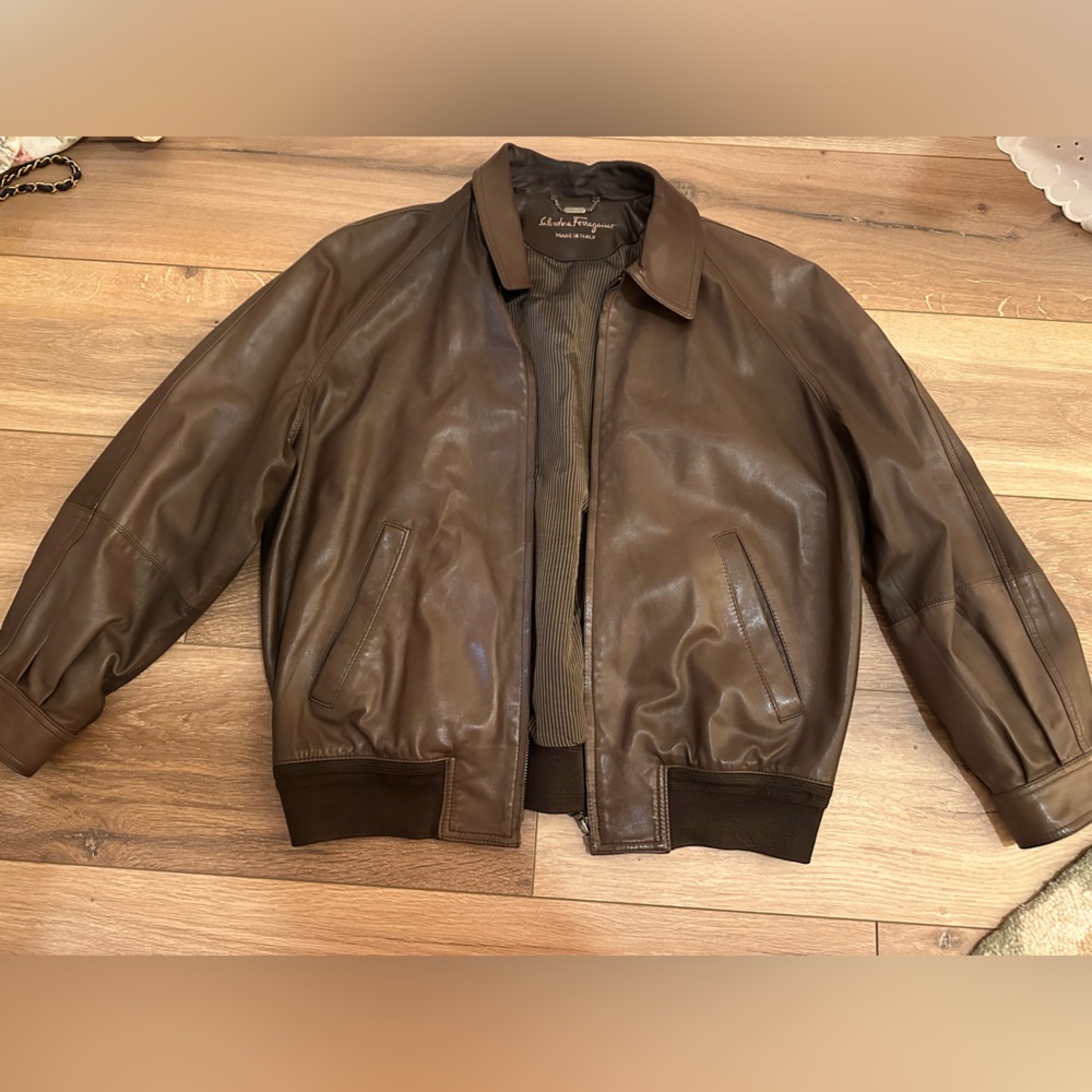 Salvatore Ferragamo Brown Real Leather Bomber Jacket Size 50 made in italy